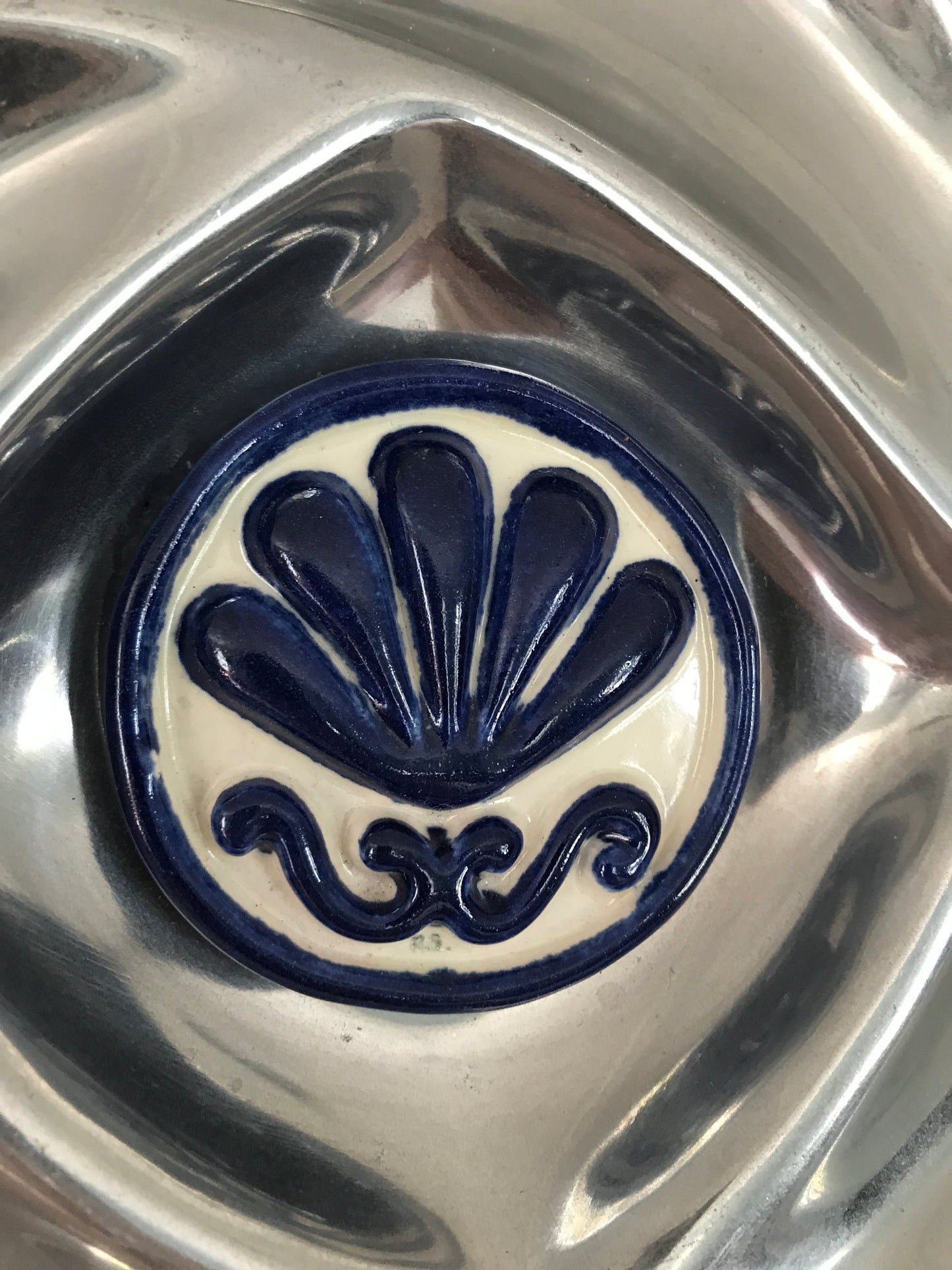 Vintage Handcrafted Serving Platter with Tile Inset