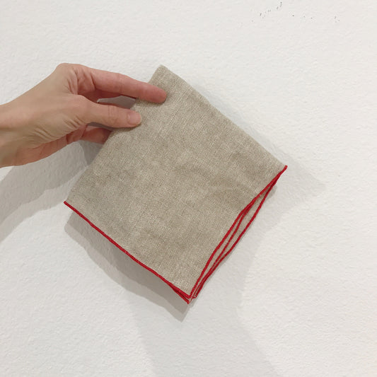 Vintage Linen Napkins with Red Trim - set of 5