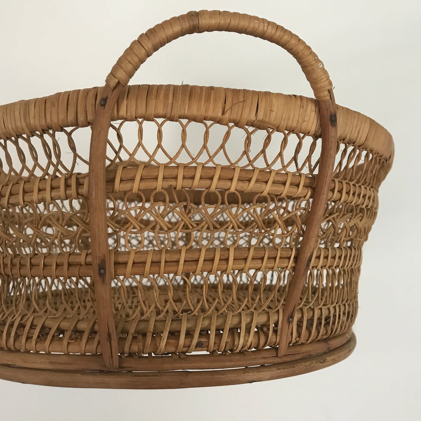 Vintage Open Weave Handmade Scroll Basket