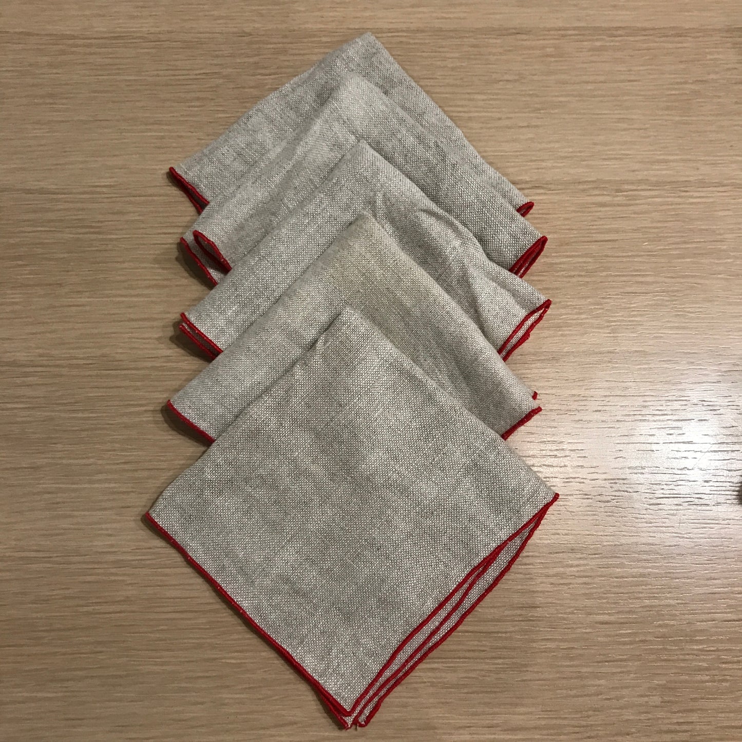 Vintage Linen Napkins with Red Trim - set of 5