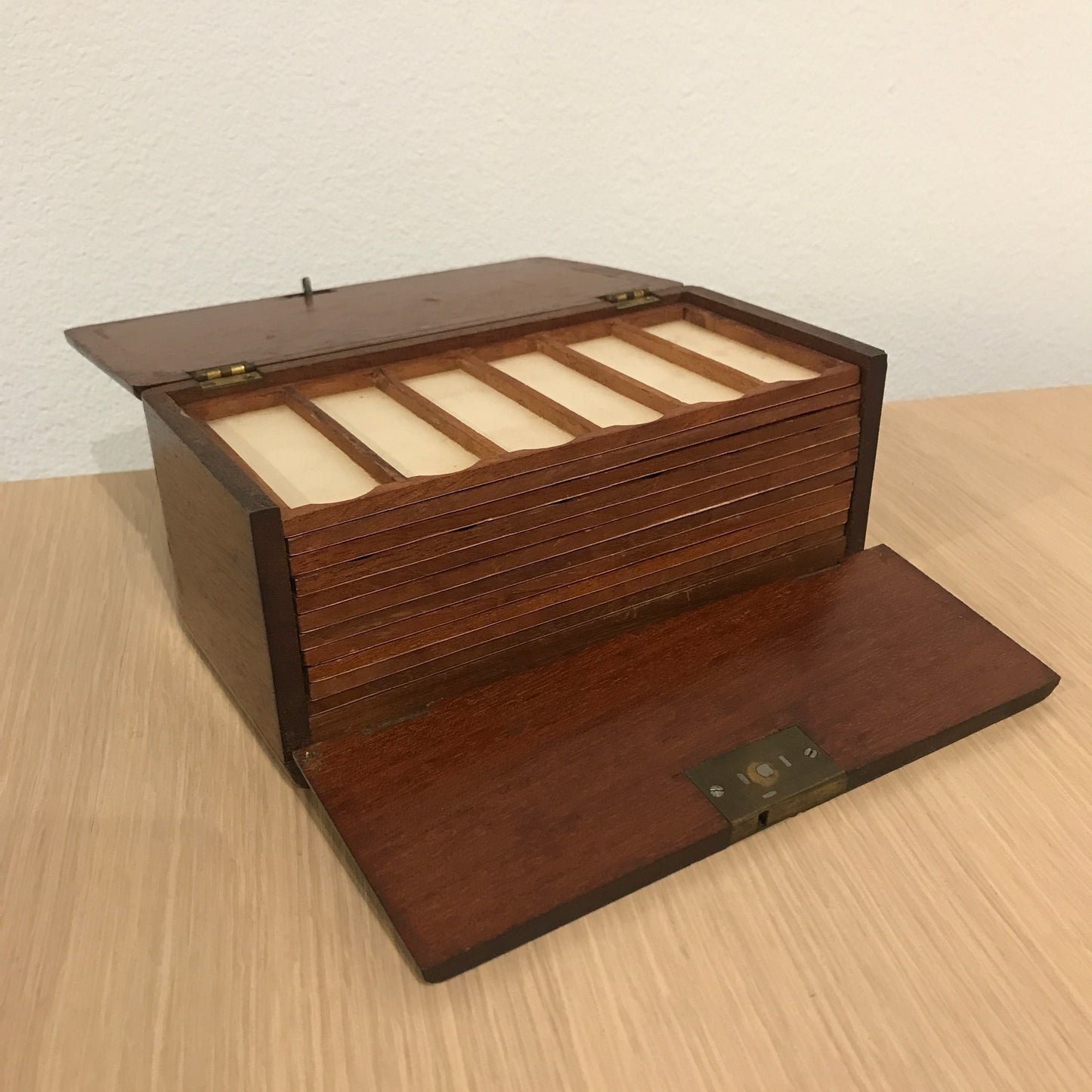 Antique Victorian Microscope Slide Keeper Wooden Box with Inserts