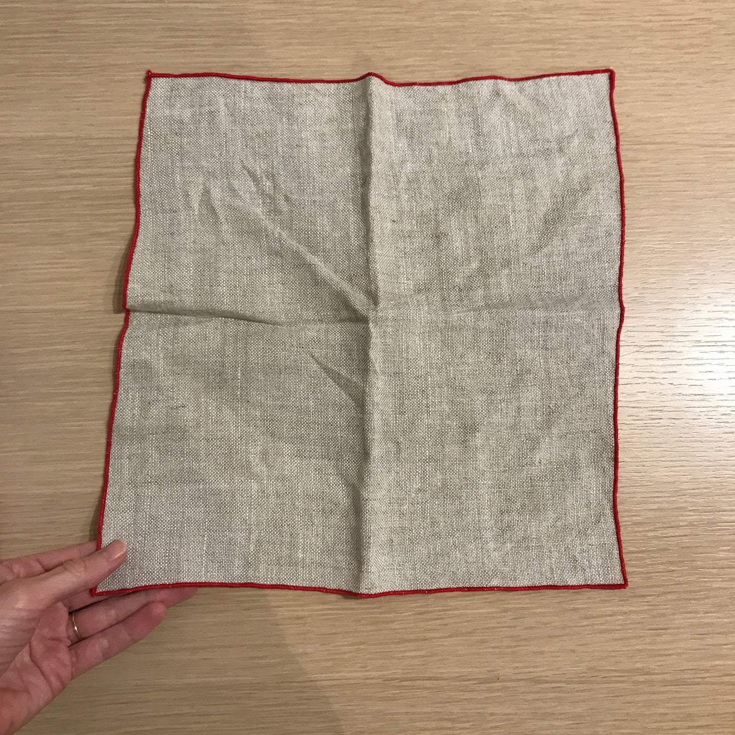 Vintage Linen Napkins with Red Trim - set of 5