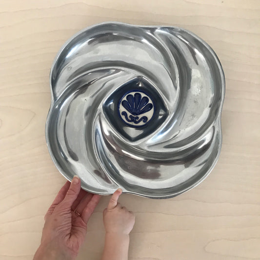 Vintage Handcrafted Serving Platter with Tile Inset