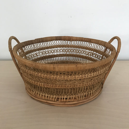 Vintage Open Weave Handmade Scroll Basket