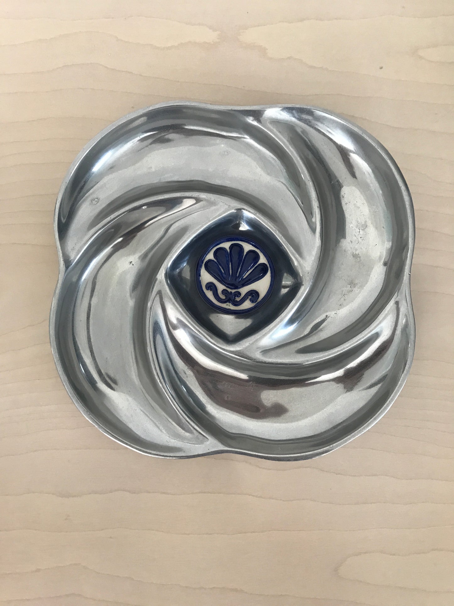 Vintage Handcrafted Serving Platter with Tile Inset