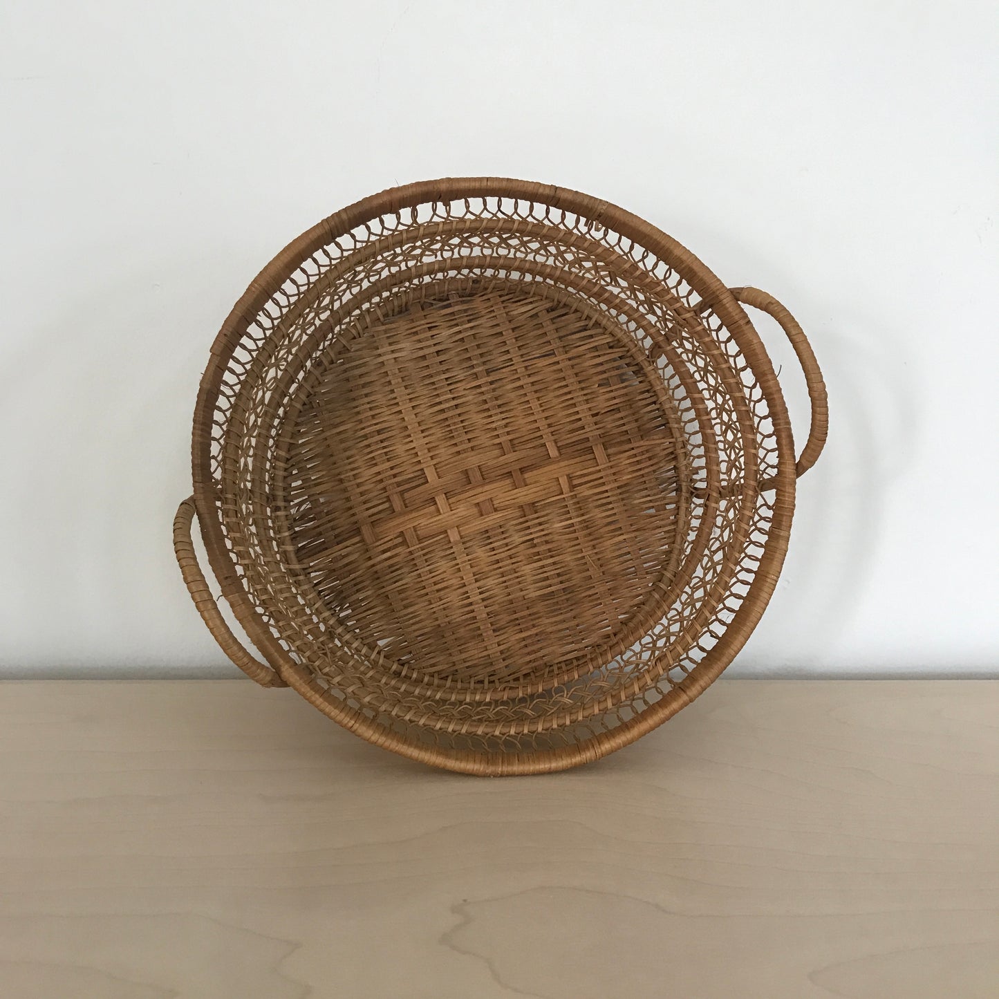 Vintage Open Weave Handmade Scroll Basket