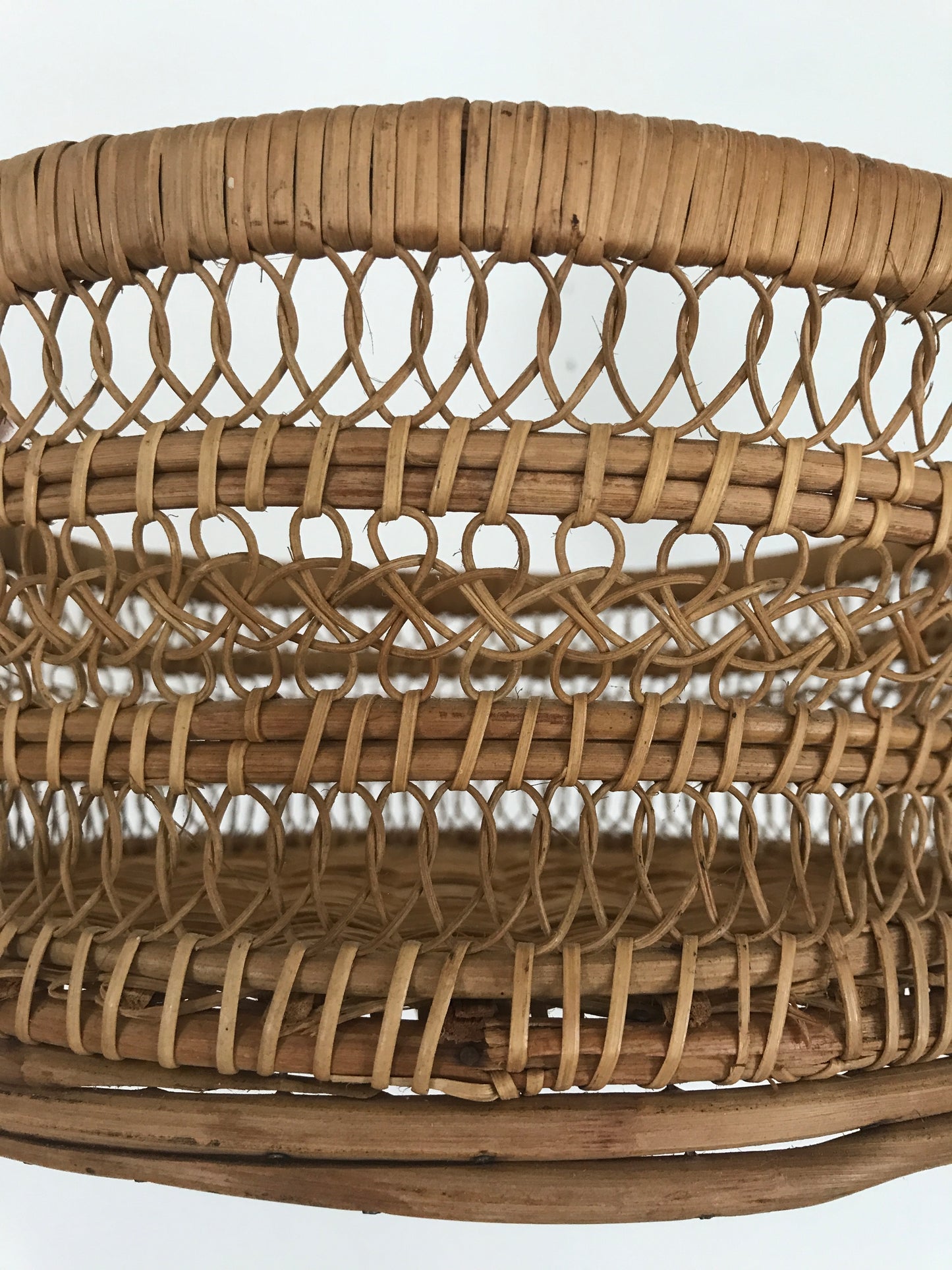 Vintage Open Weave Handmade Scroll Basket
