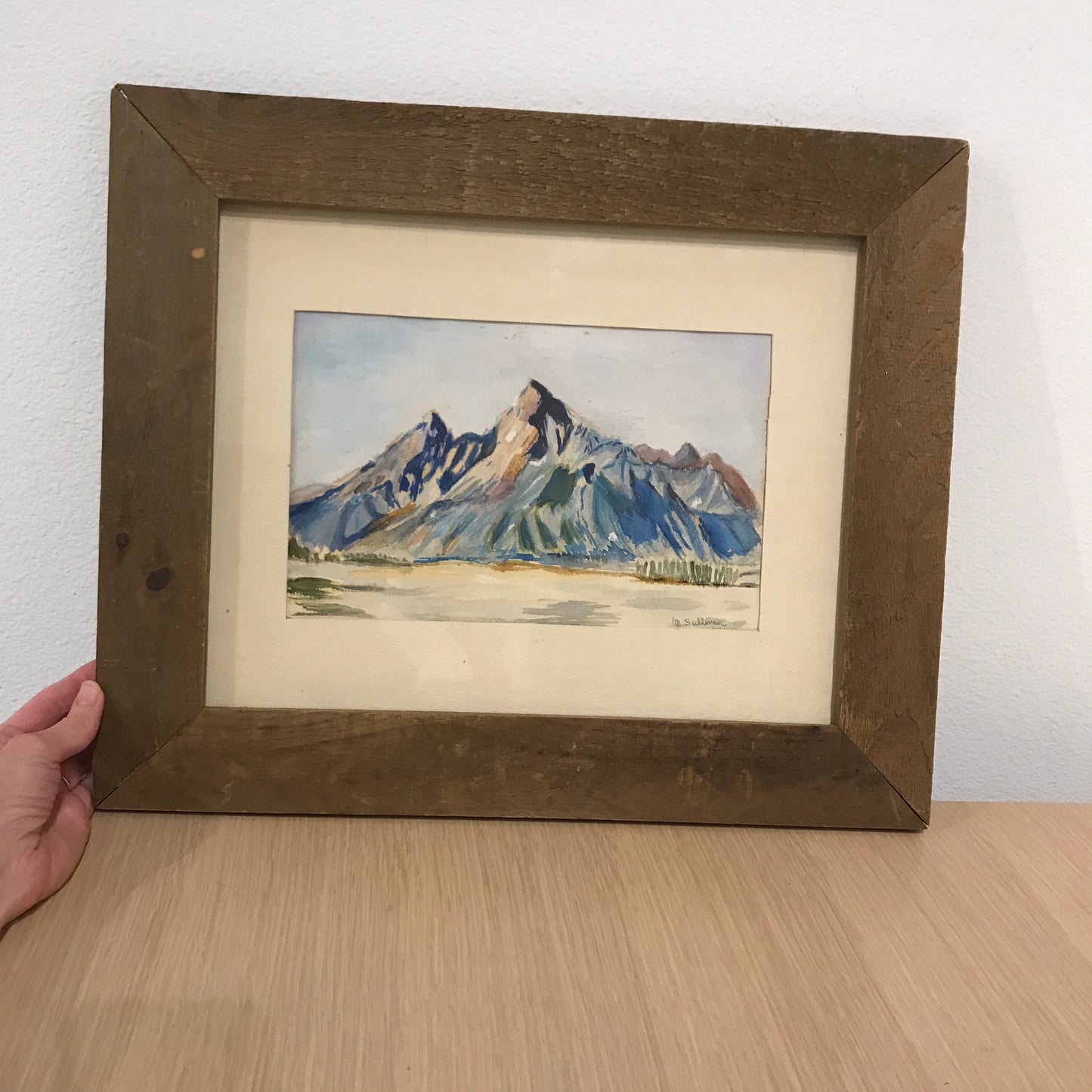 Vintage Framed Mountain Landscape Painting by M. Sullivan
