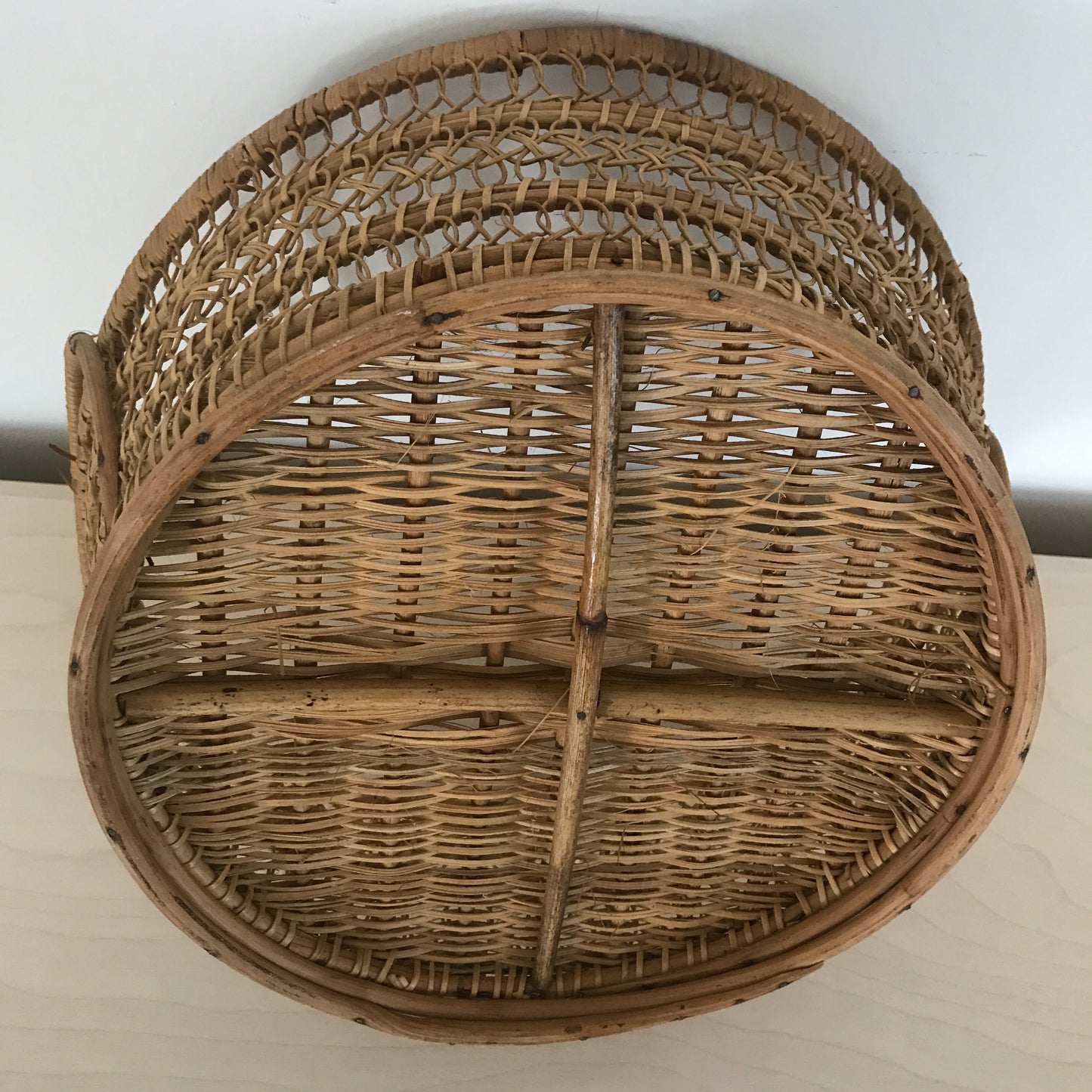 Vintage Open Weave Handmade Scroll Basket