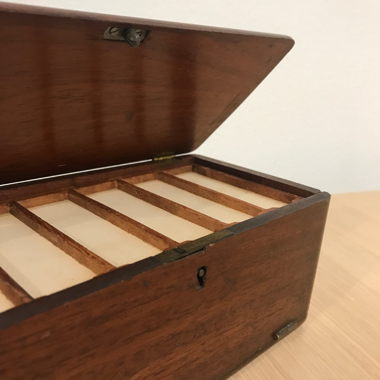 Antique Victorian Microscope Slide Keeper Wooden Box with Inserts