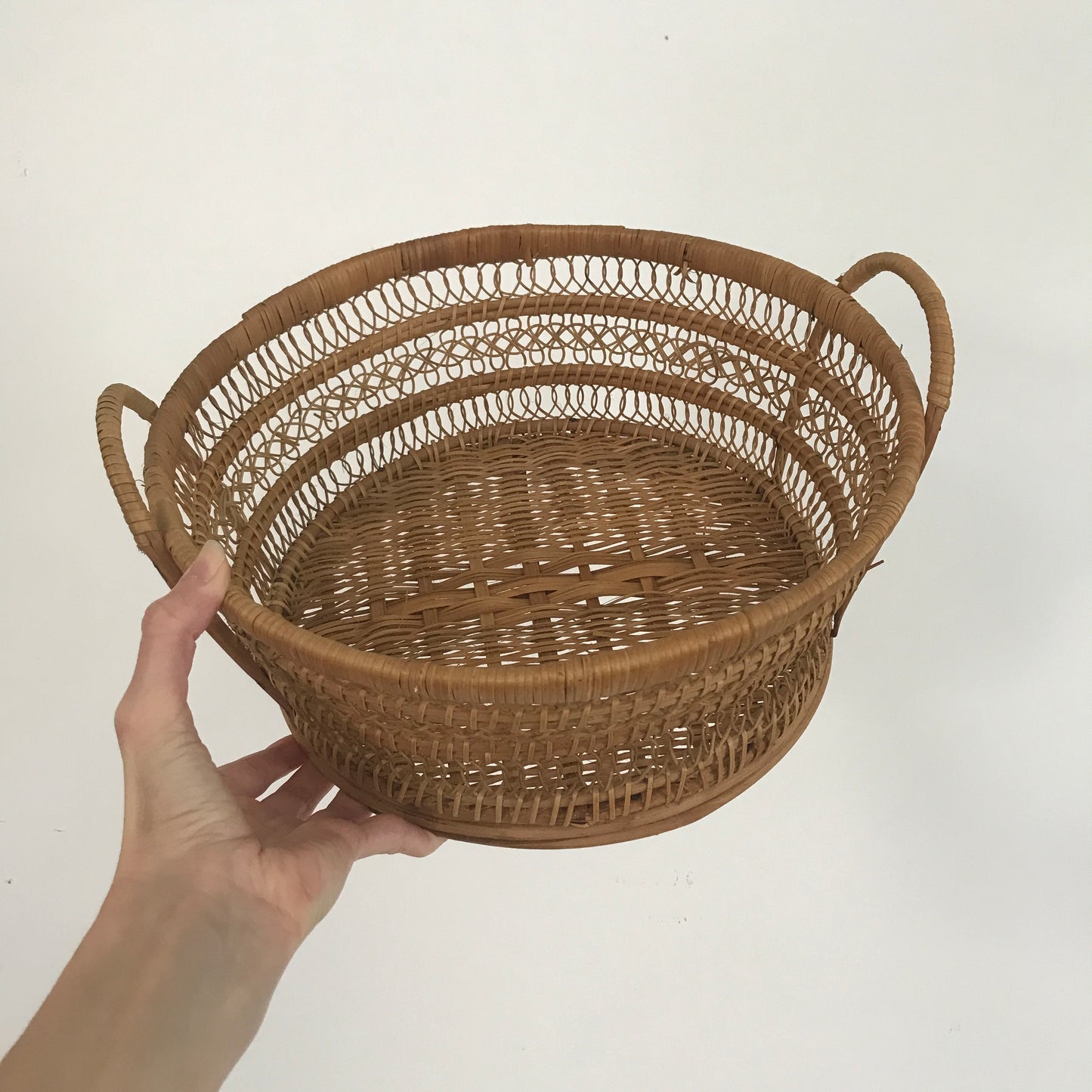 Vintage Open Weave Handmade Scroll Basket