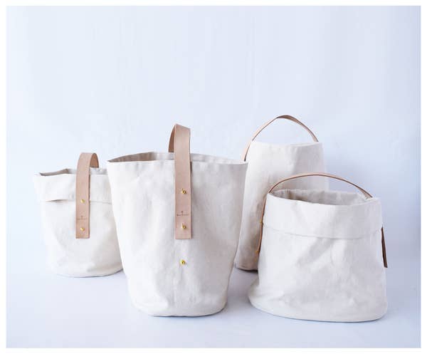 Canvas and Leather Storage Basket