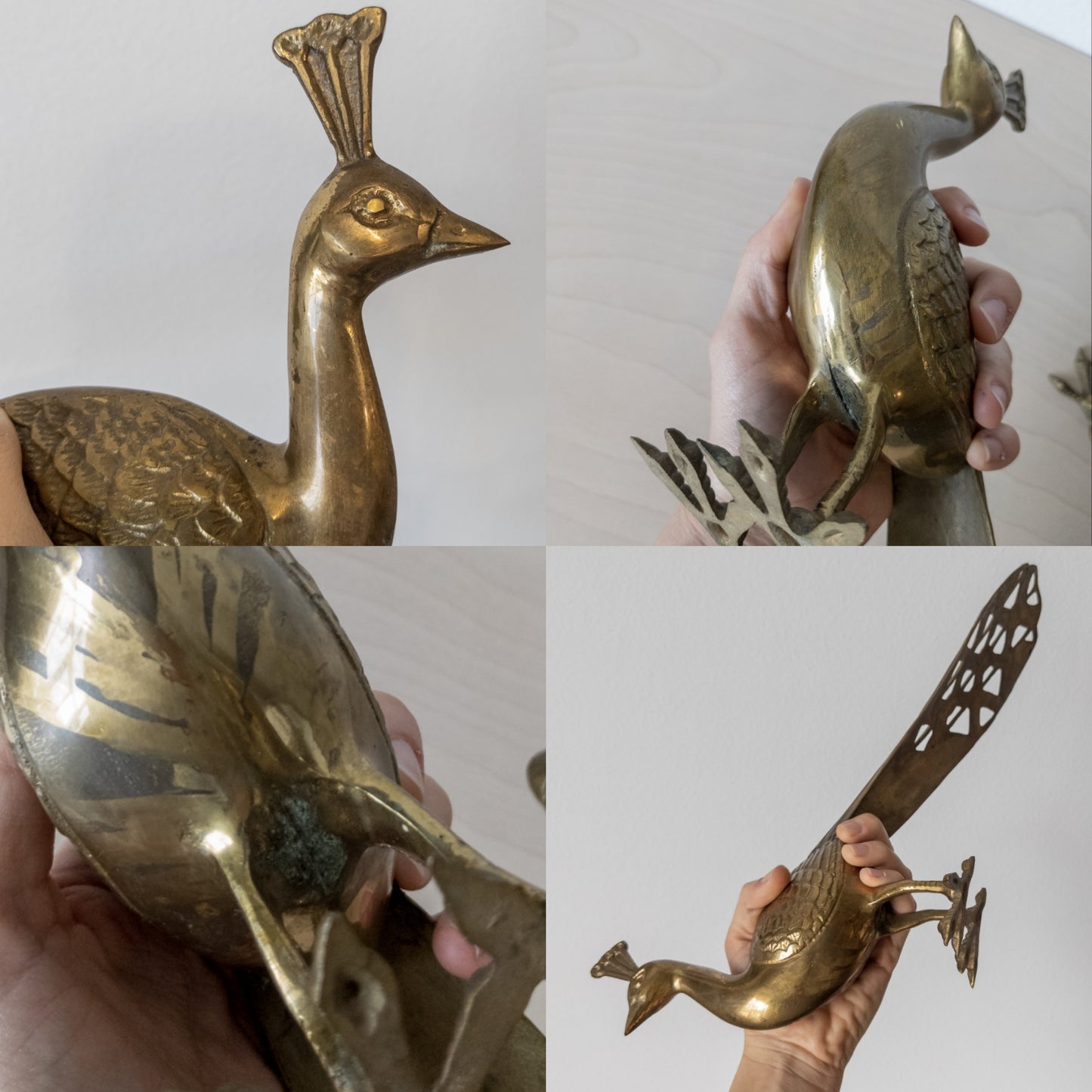 Vintage Large Brass Peacock Pair