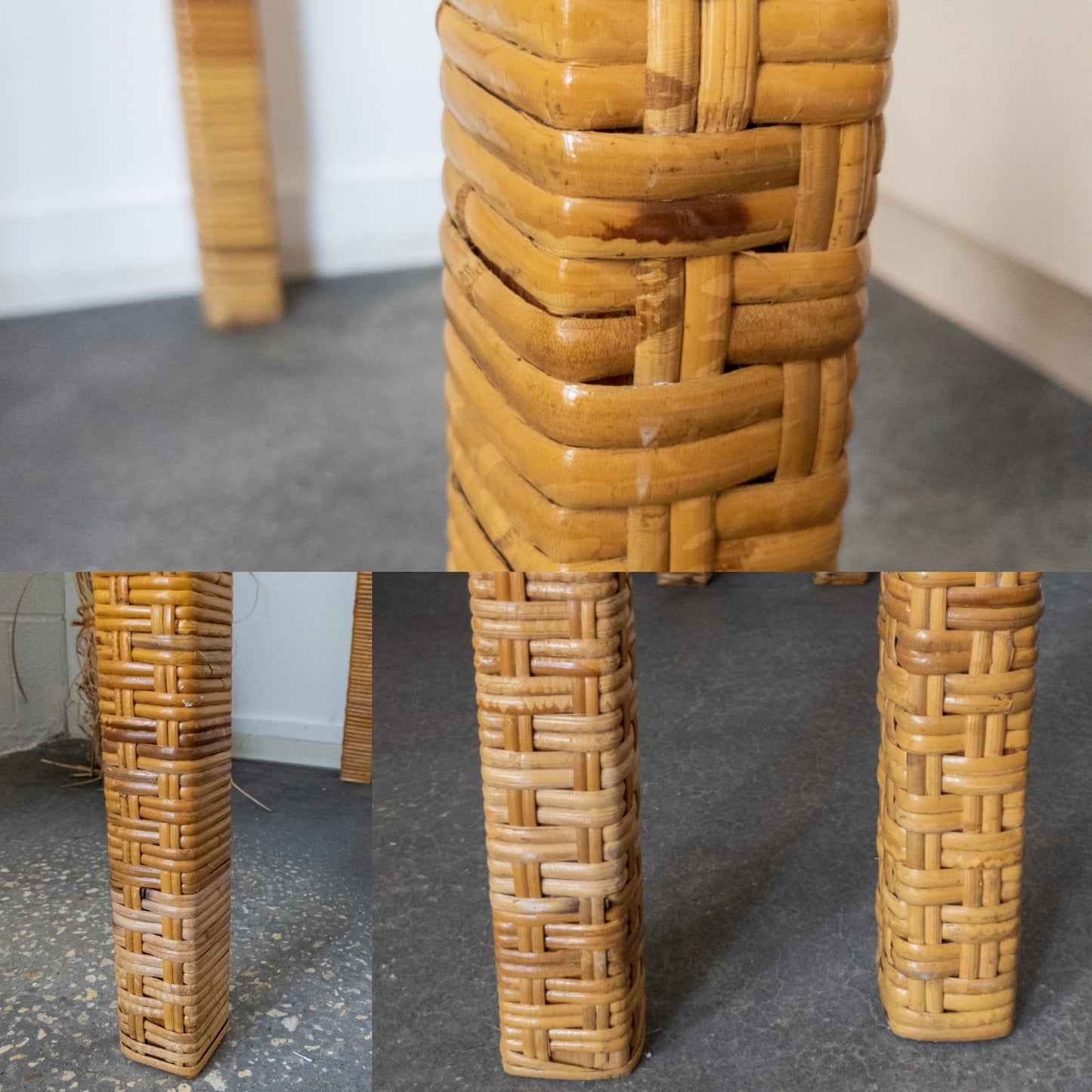 Pair of Rattan Wrapped Side Tables with Glass Top