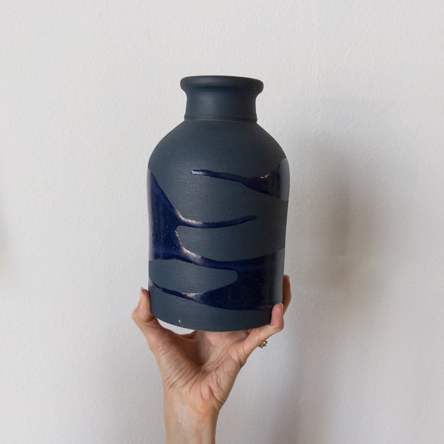 Vintage studio pottery stoneware drip glaze vase