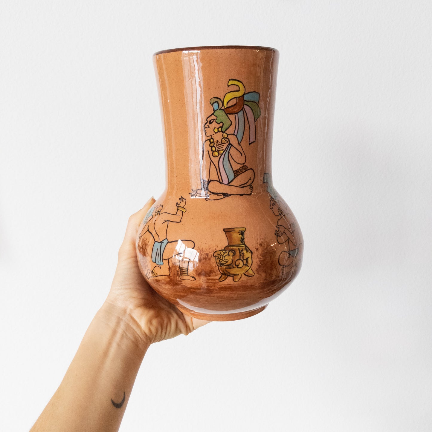 Vintage 1980s Mexican Glazed Terra-cotta Vase