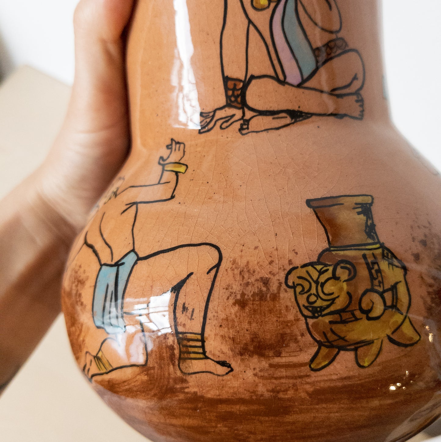 Vintage 1980s Mexican Glazed Terra-cotta Vase