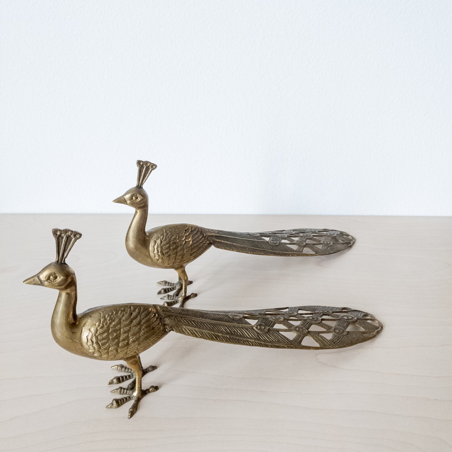 Vintage Large Brass Peacock Pair