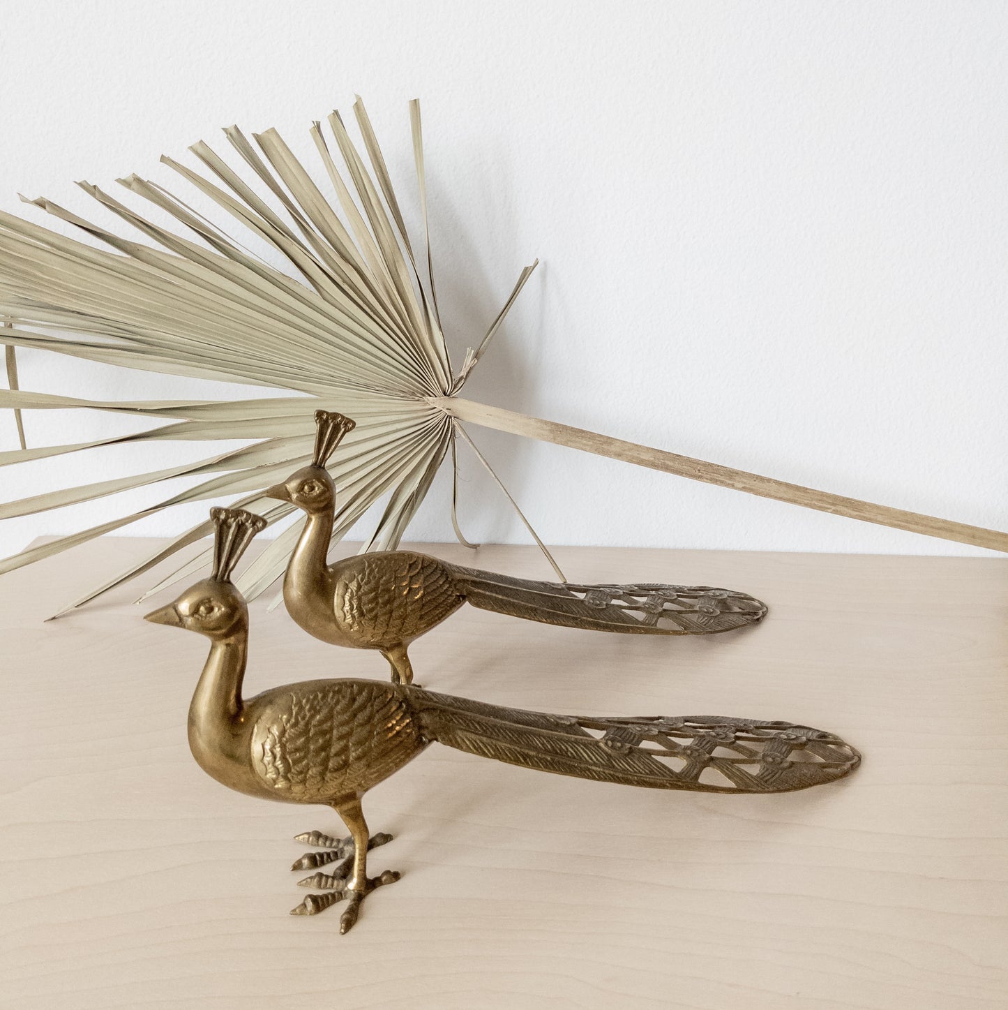 Vintage Large Brass Peacock Pair