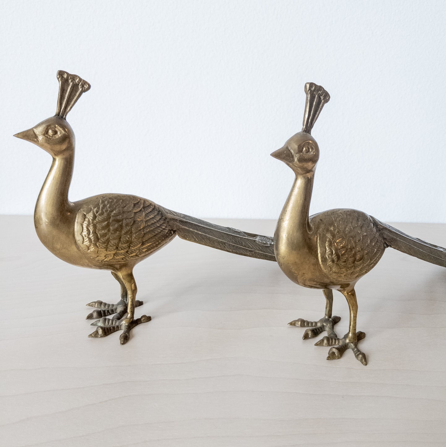 Vintage Large Brass Peacock Pair