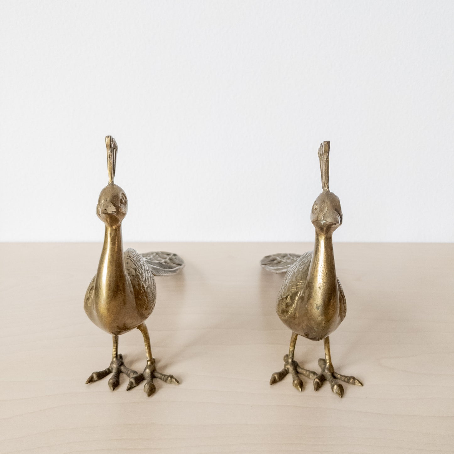 Vintage Large Brass Peacock Pair