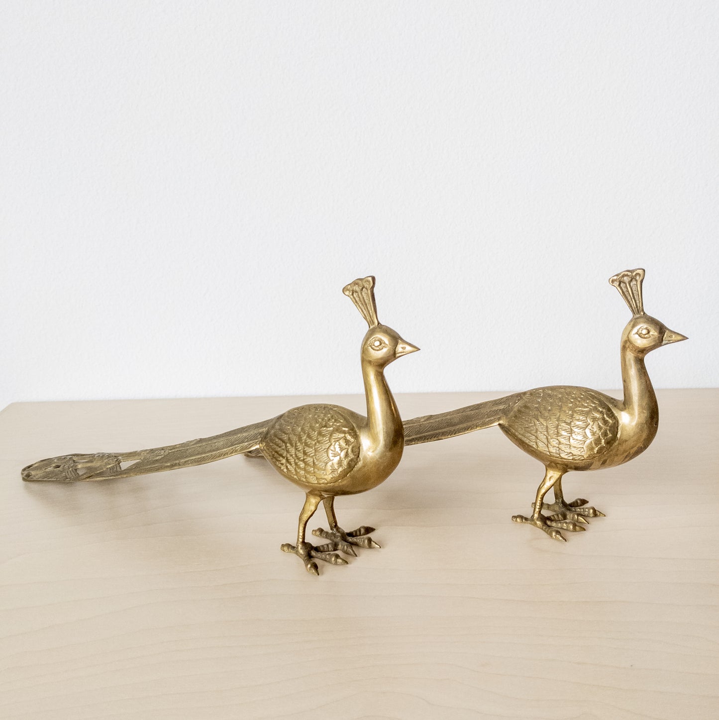 Vintage Large Brass Peacock Pair