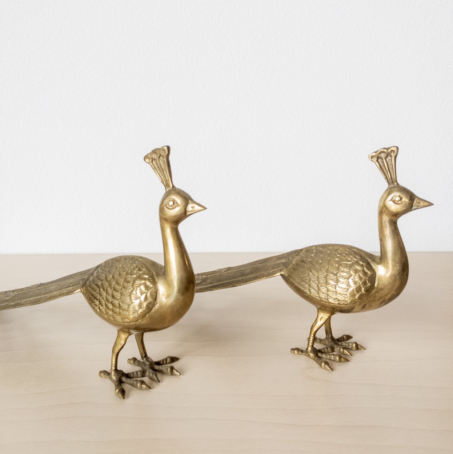 Vintage Large Brass Peacock Pair