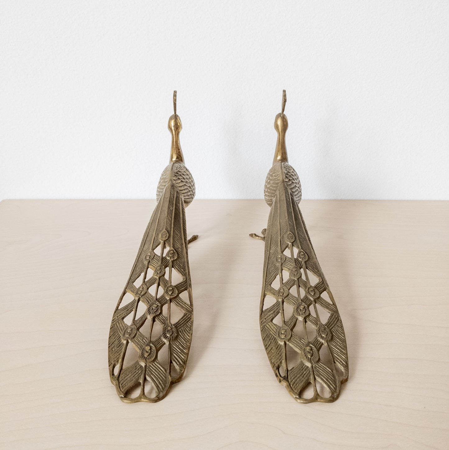 Vintage Large Brass Peacock Pair