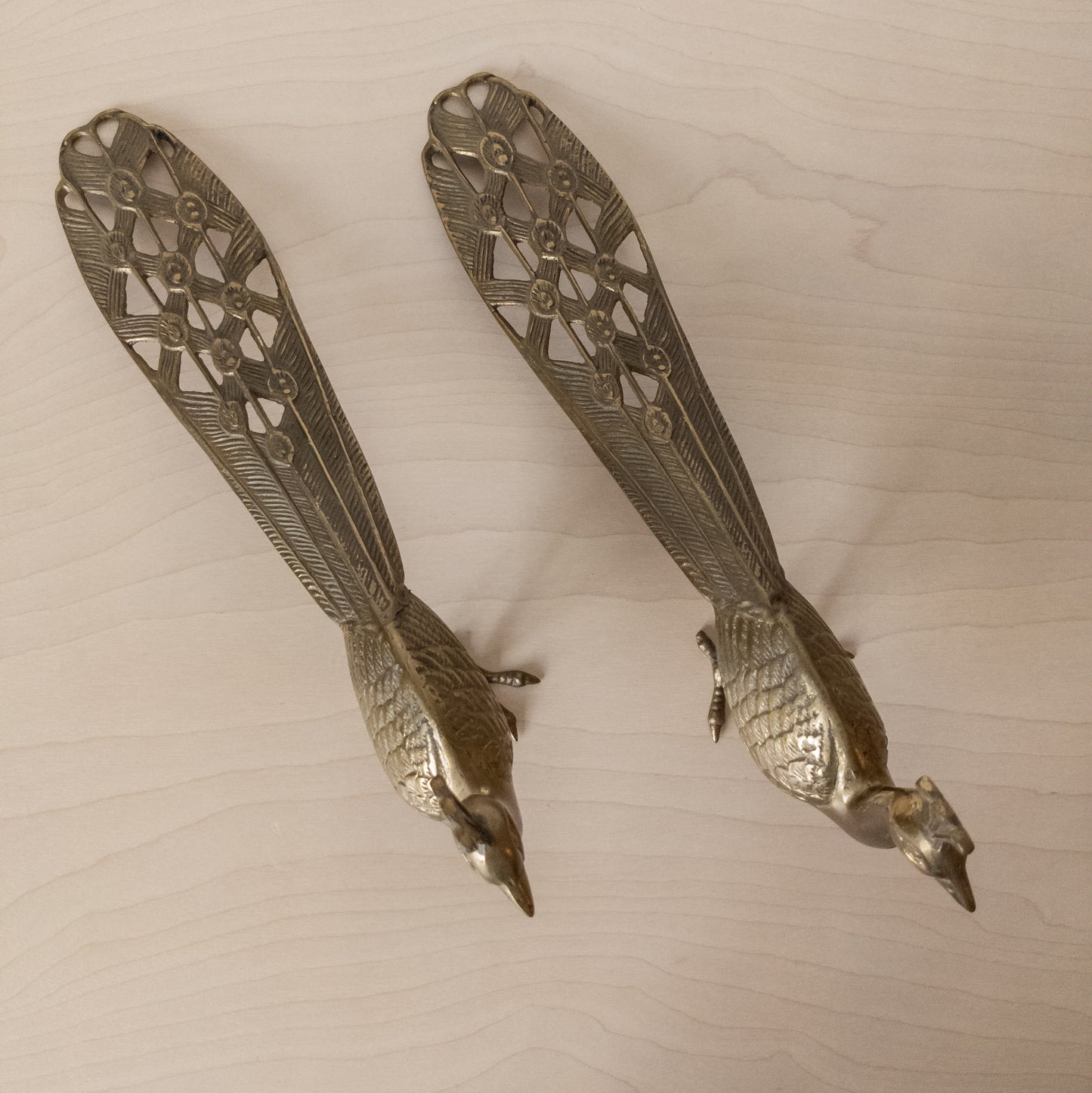 Vintage Large Brass Peacock Pair