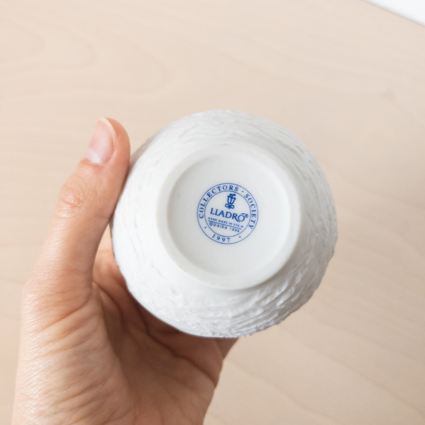Small Matte White Porcelain Cup with Sailboat Relief