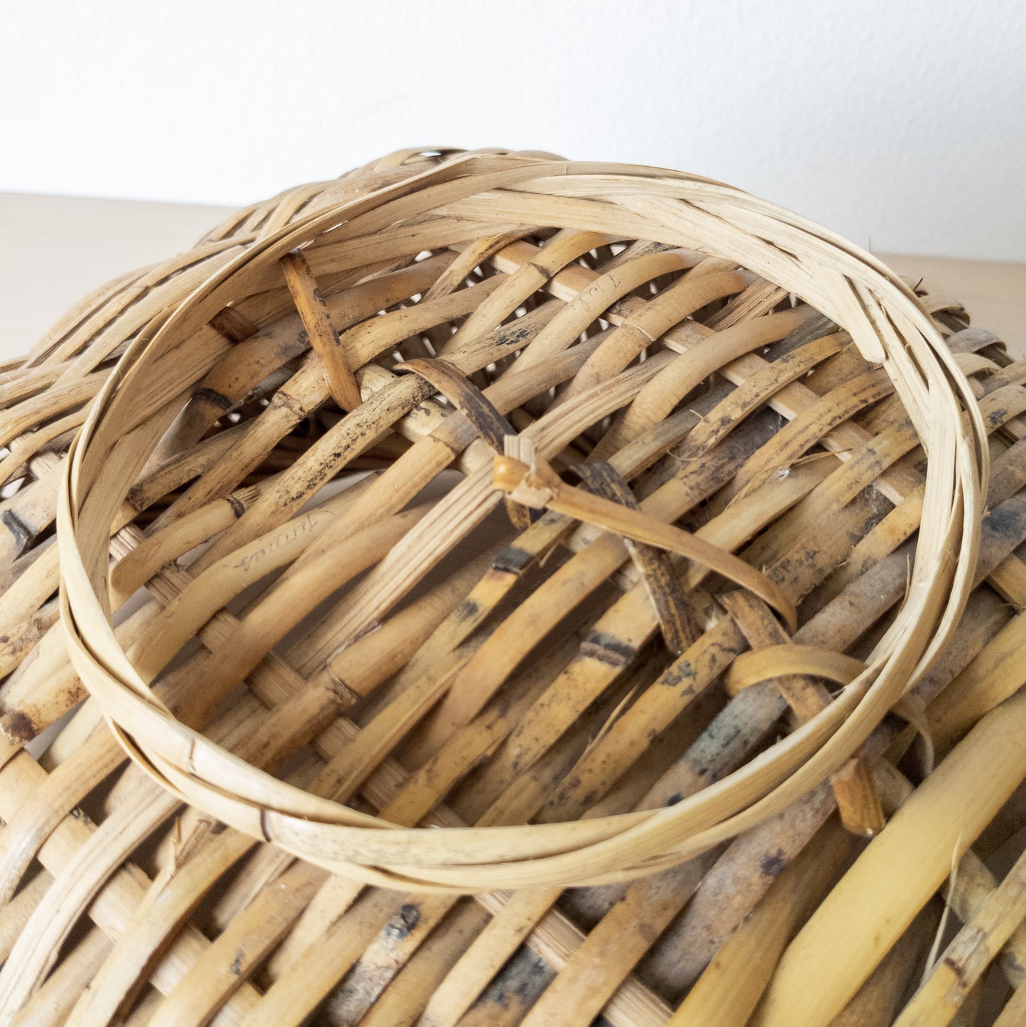 Vintage Natural Cane Oblong Woven Basket with Two Handles