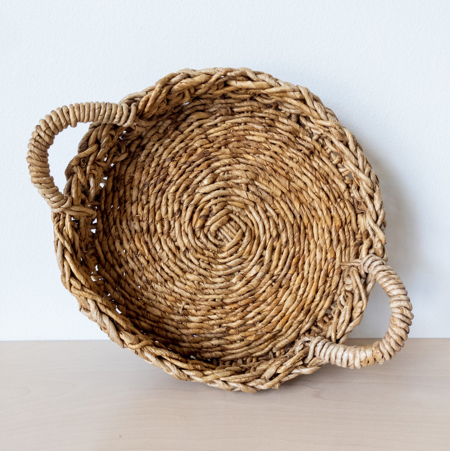 Vintage Chunky Twist Woven Basket with Two Handles