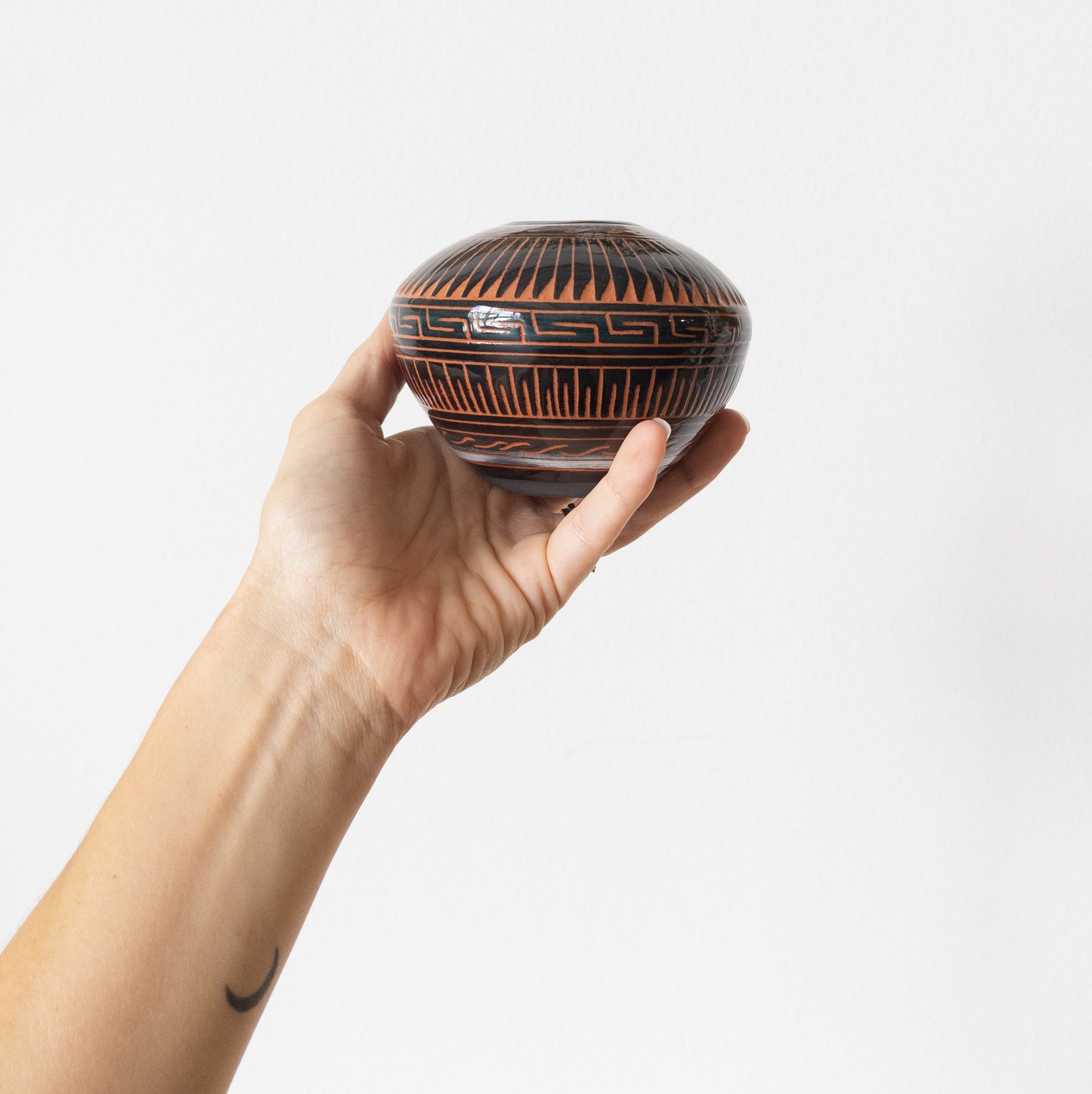 Vintage Studio Pottery Bud Vase with Incised Greek Motifs