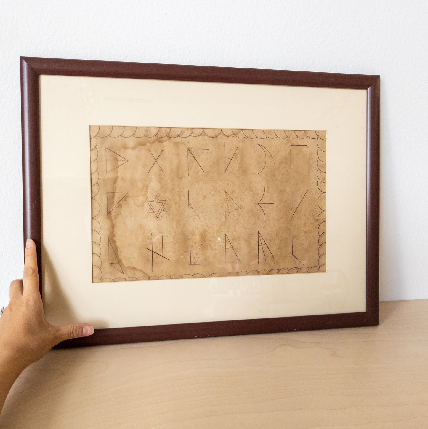 Antique Framed Original Hand Drawn Geometry Lesson