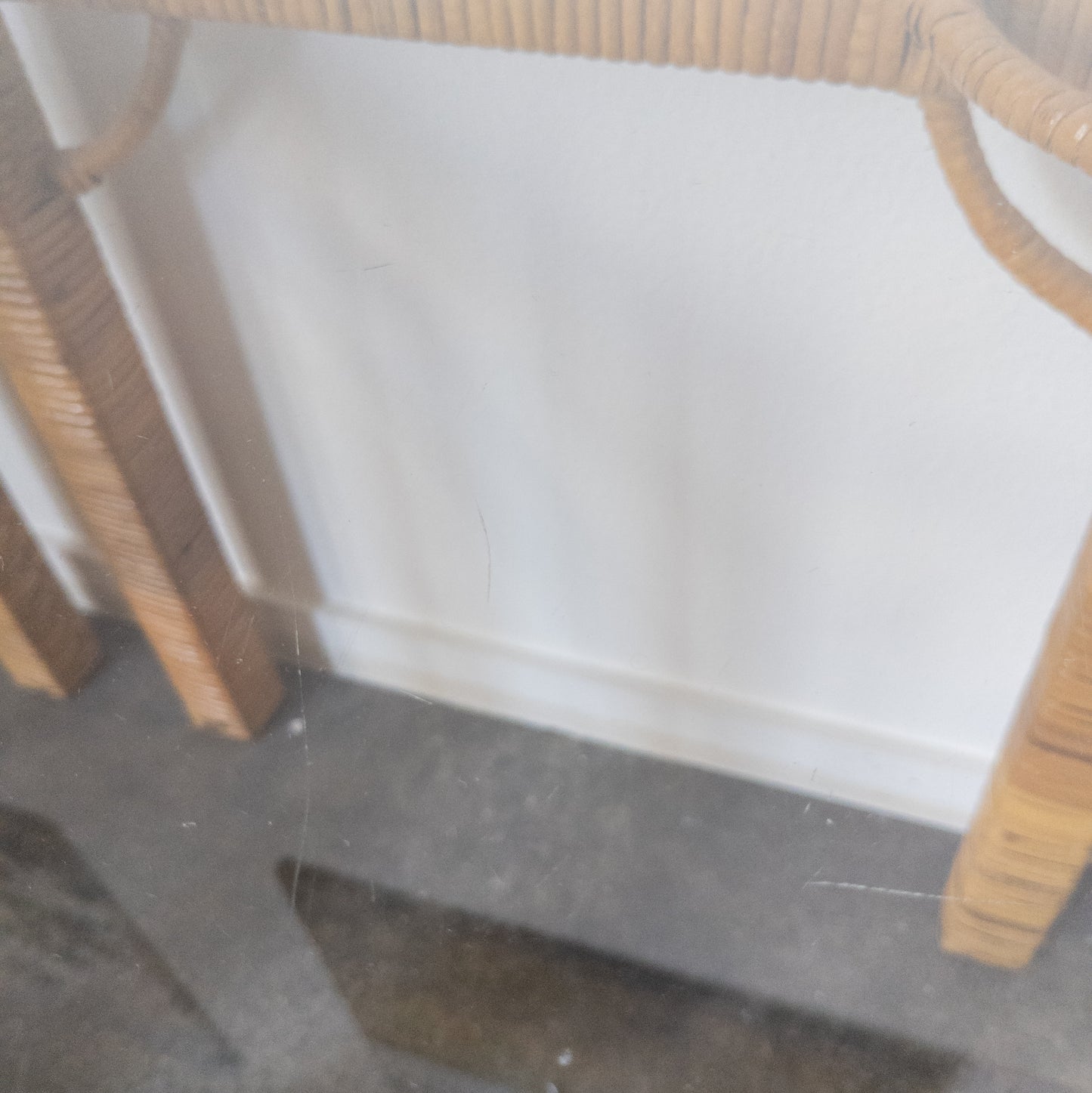 Pair of Rattan Wrapped Side Tables with Glass Top