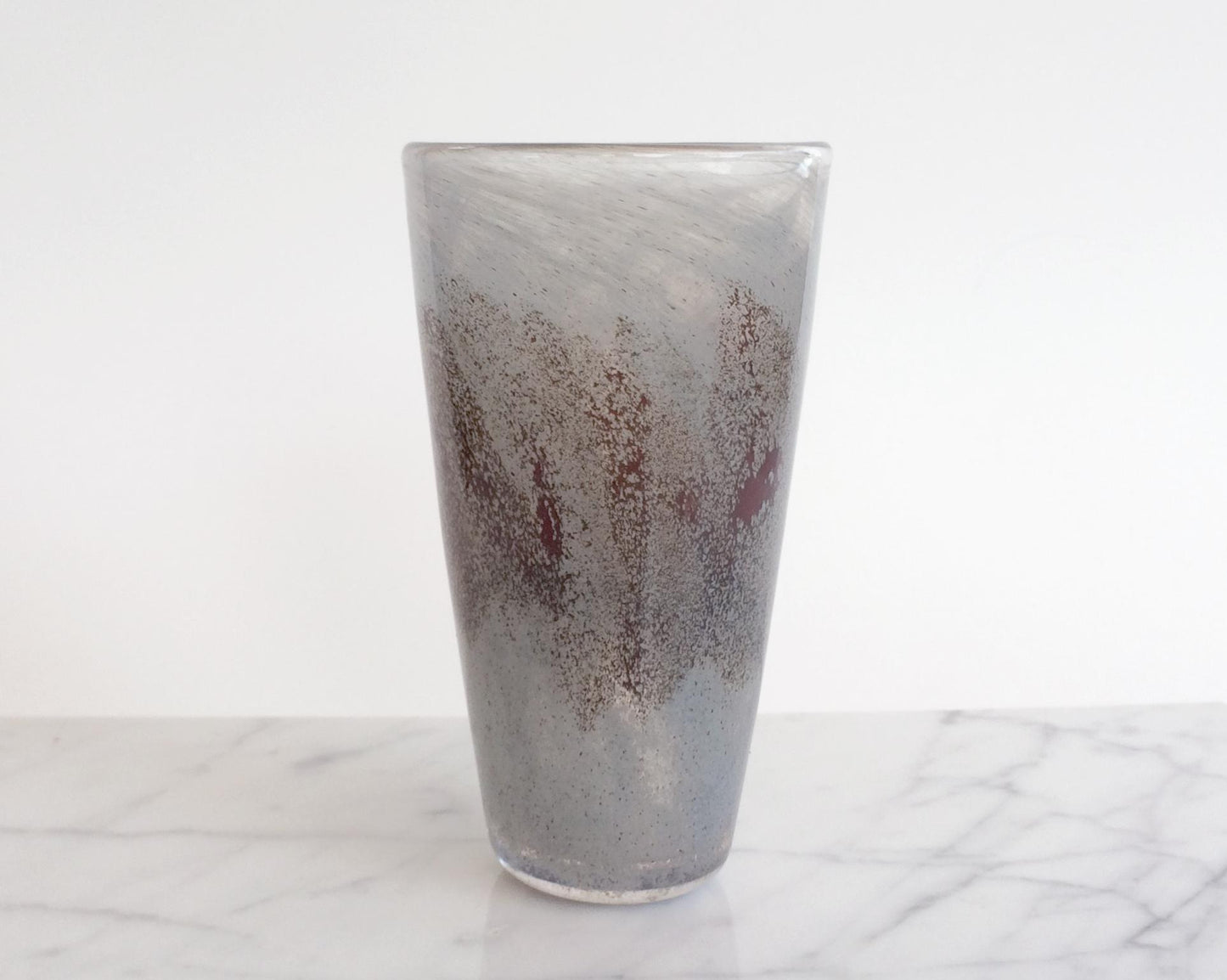 Mid-Century Modernist Handmade Speckled Gray Art Glass Cup Vase