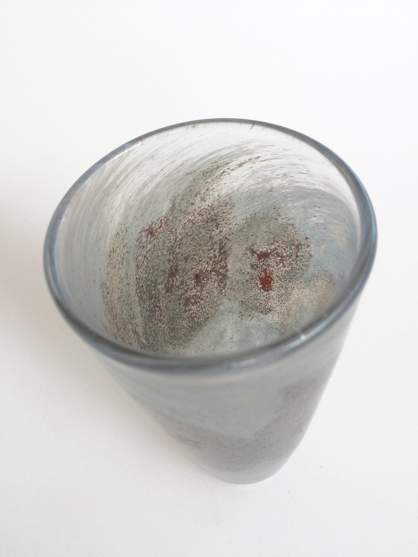 Mid-Century Modernist Handmade Speckled Gray Art Glass Cup Vase
