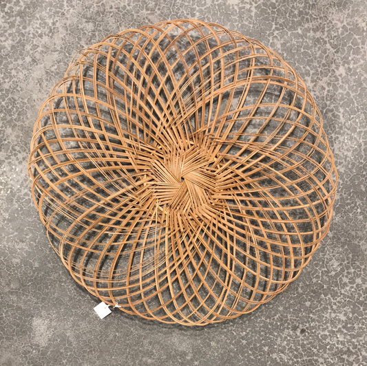 Vintage open weave large handmade shallow basket