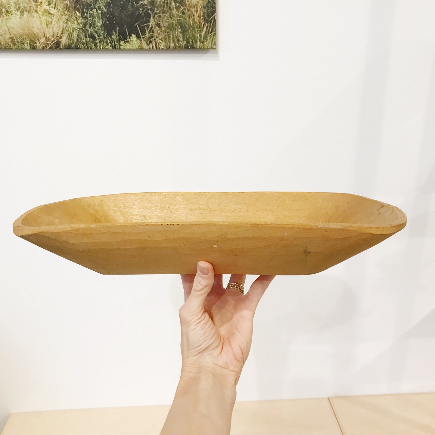 Antique Hand Carved Medium Wood Dough Bowl