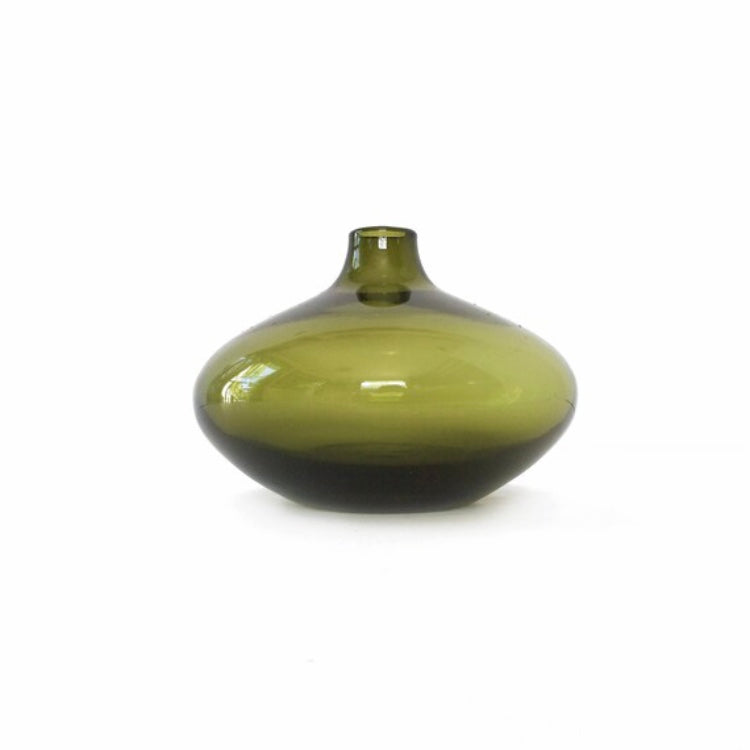 Vintage Mid Century Olive Green Glass Bud Vase