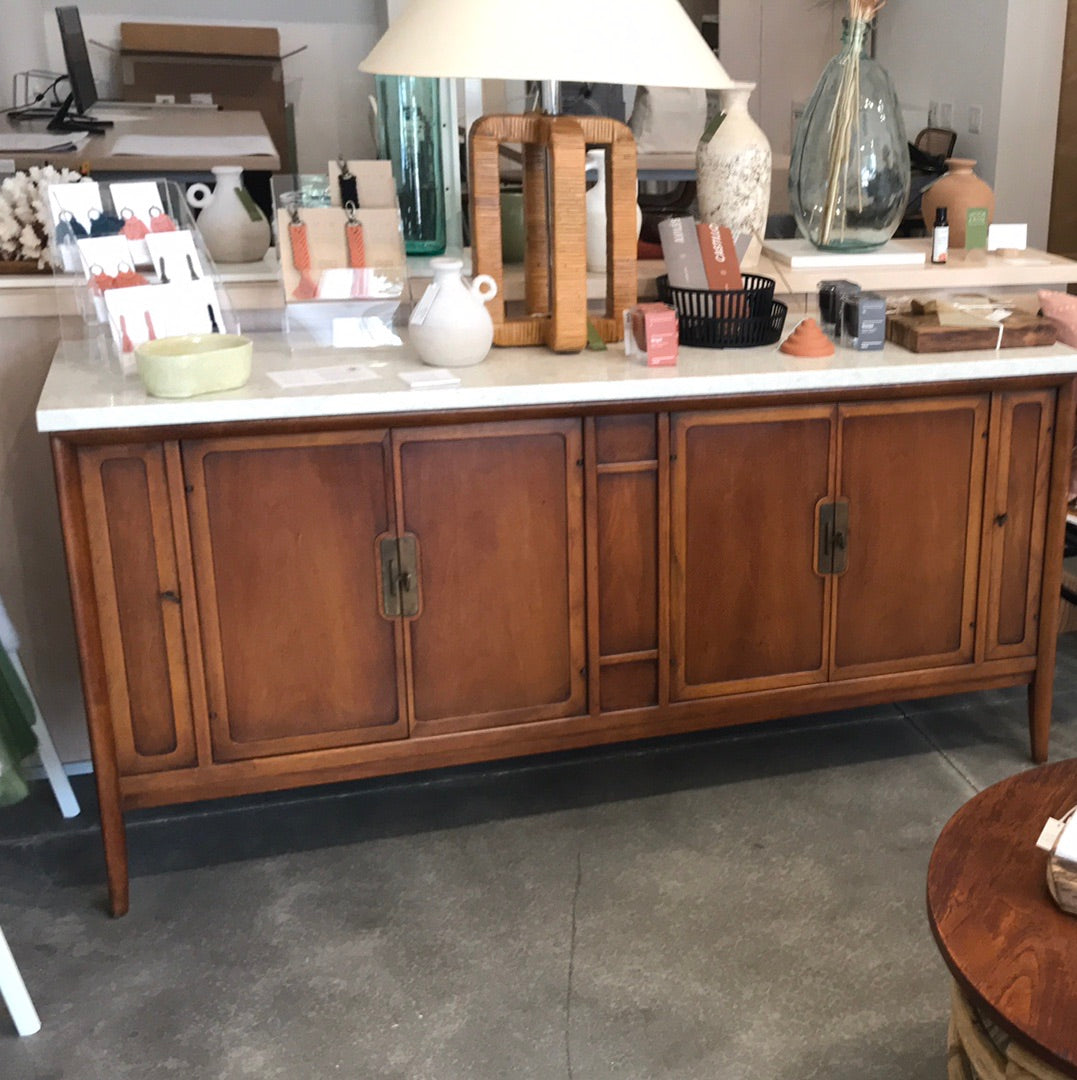 RESERVED Vintage Drexel Buffet Server Cabinet with Marble-like Top