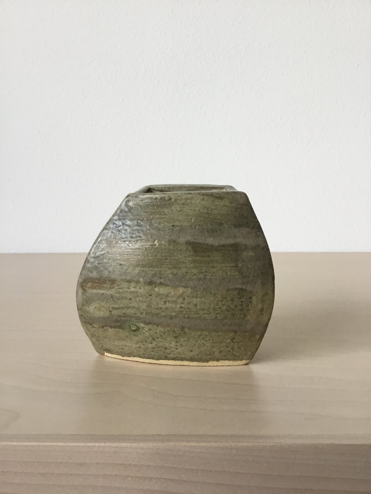 Vintage studio pottery asymmetrical vase - gray / green