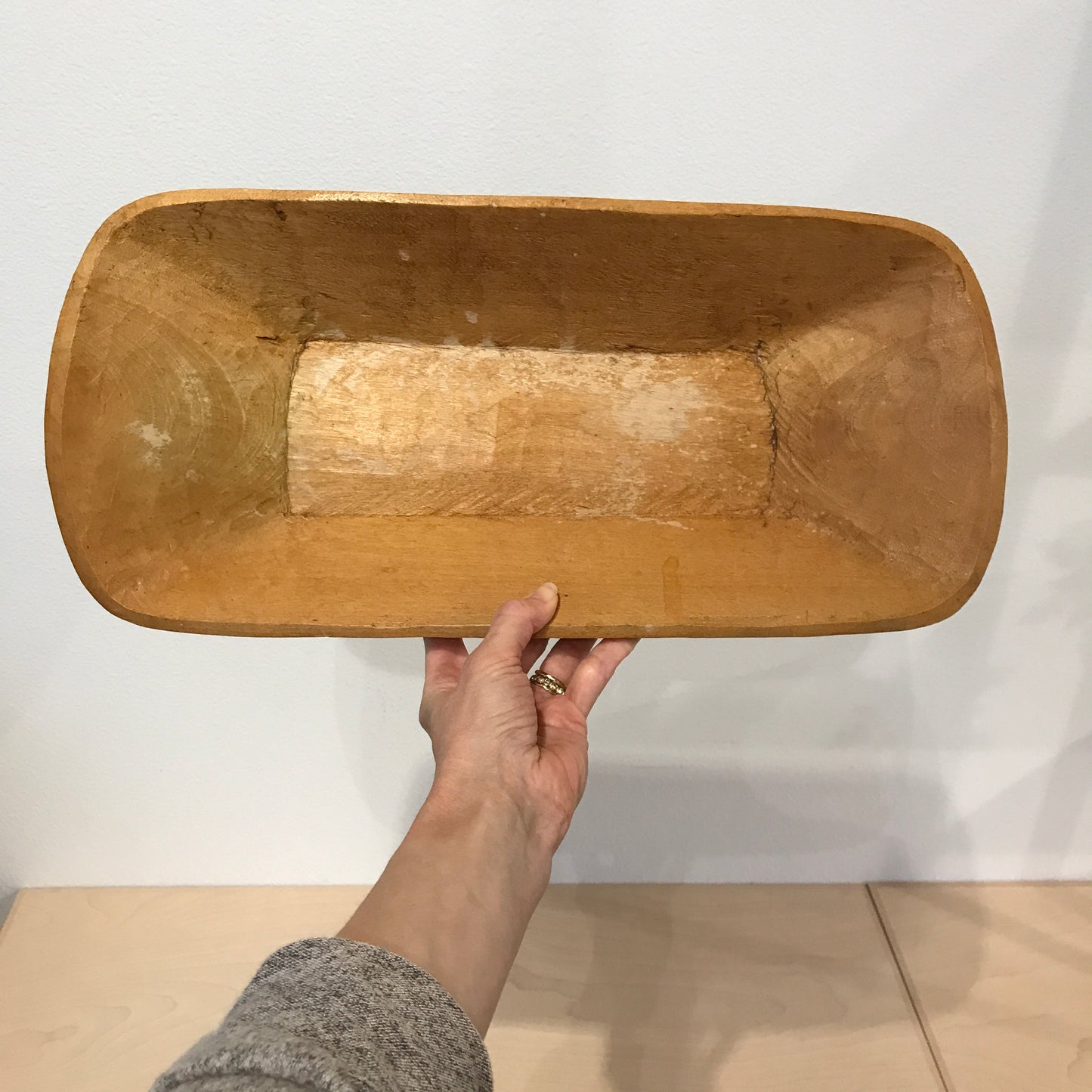 Antique Hand Carved Large Wood Dough Bowl