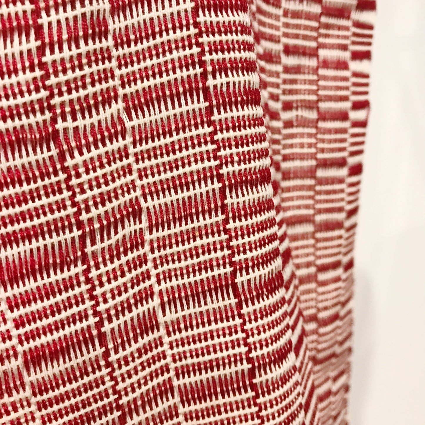 Vintage Red & White Woven Table Scarf