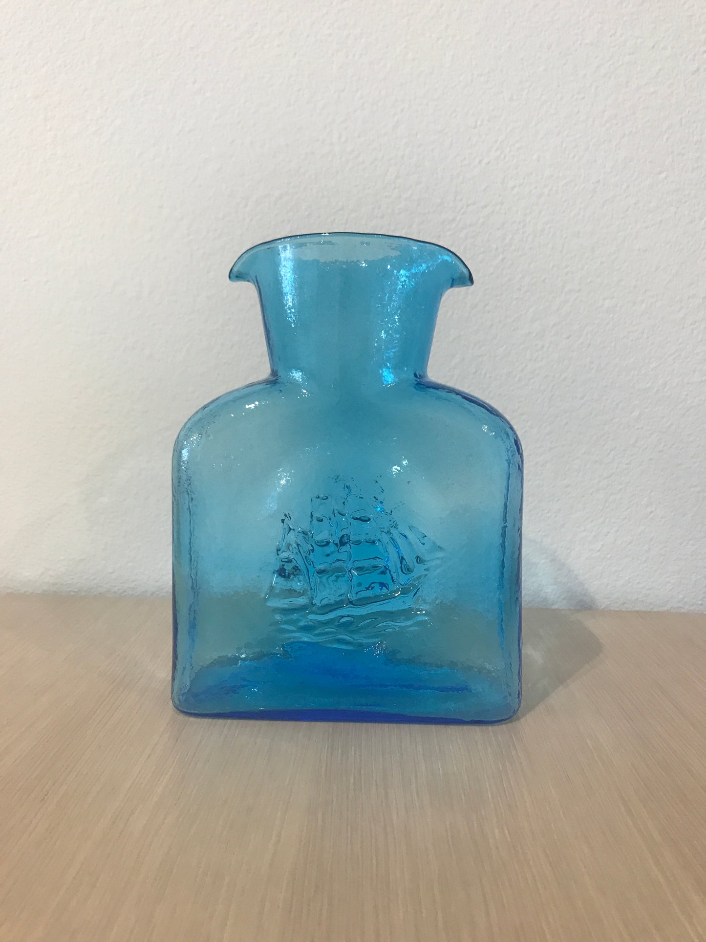 Vintage Kanawha clipper ship glass pitcher - blue