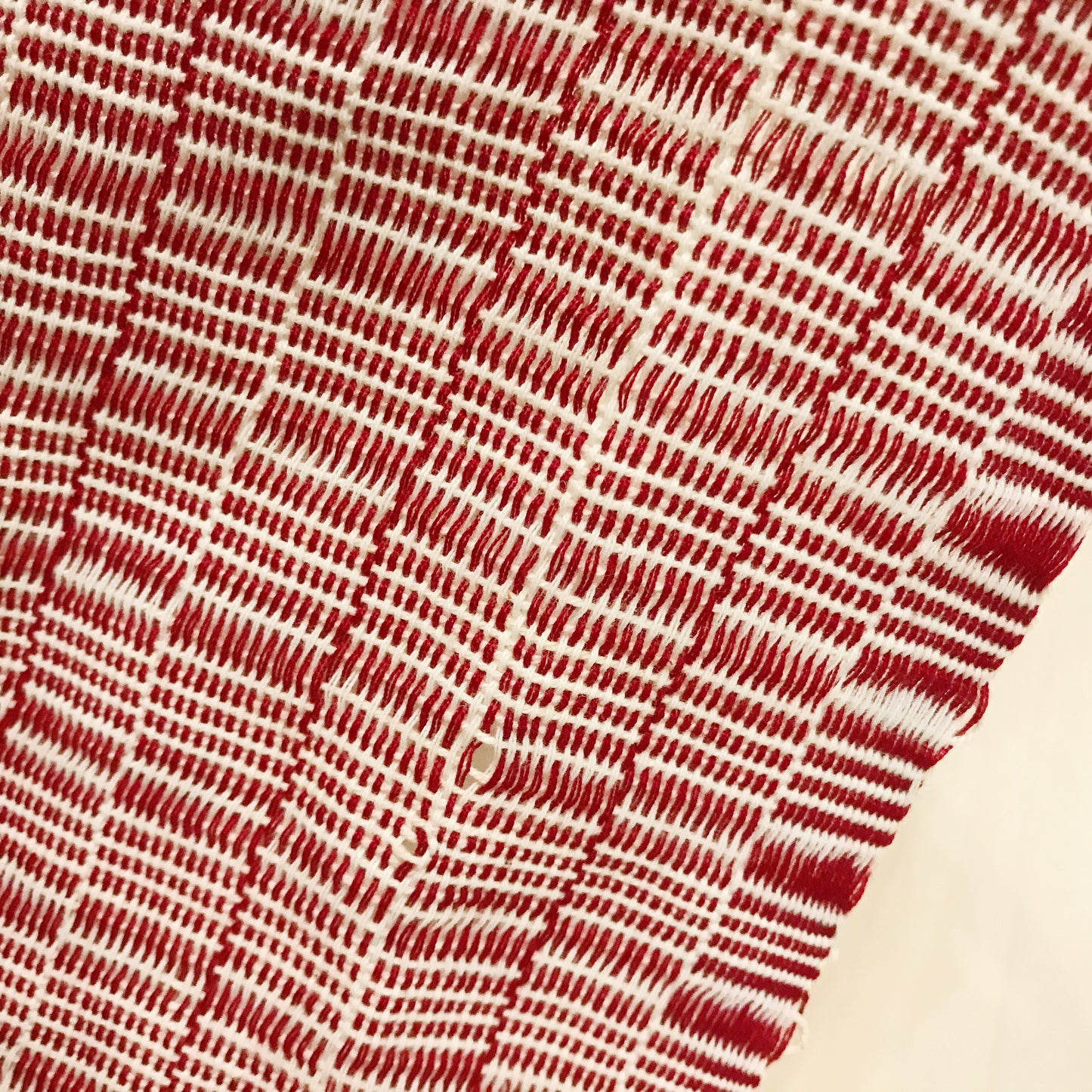 Vintage Red & White Woven Table Scarf