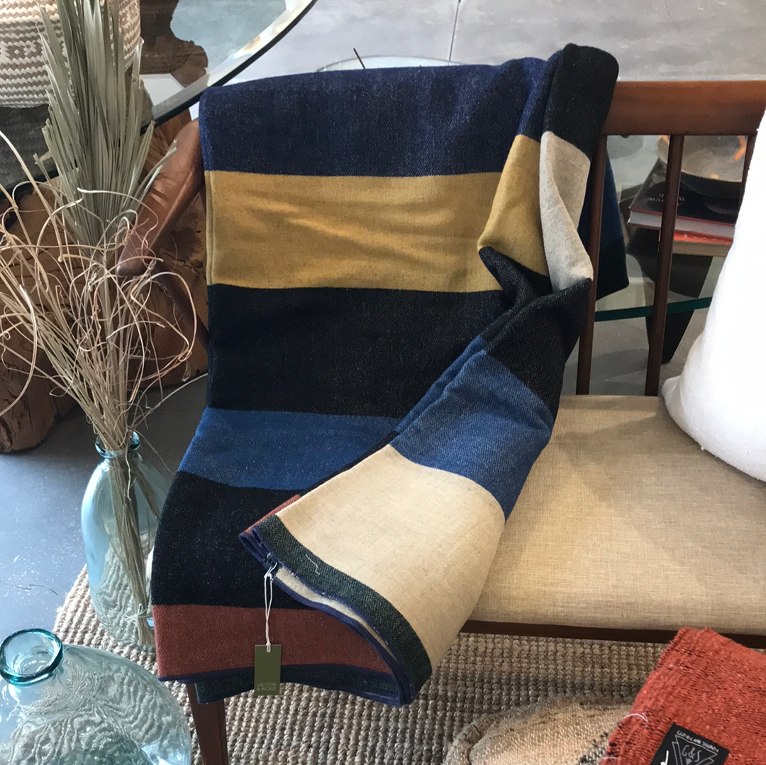 Mid-Century Vintage Wool Striped Blanket