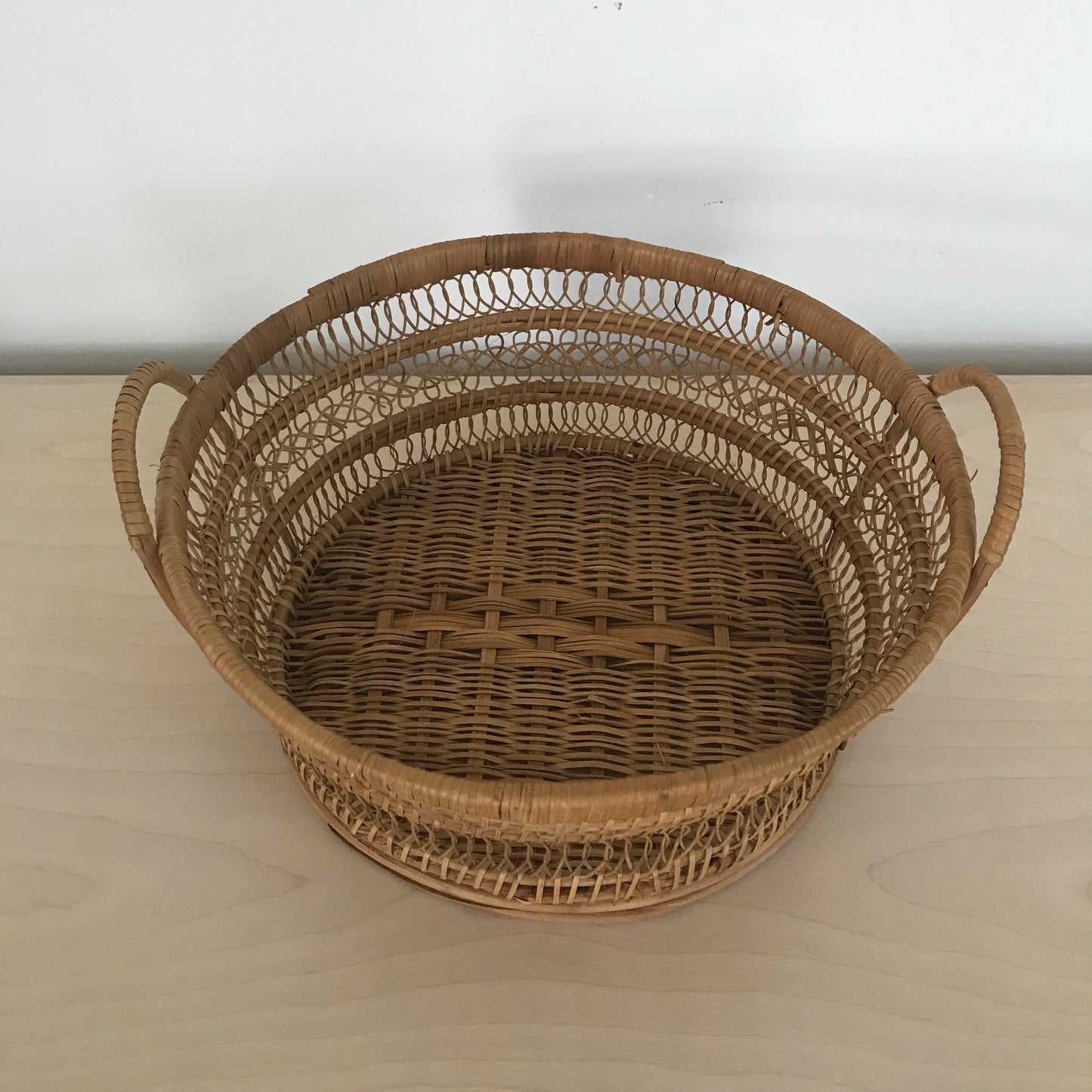 Vintage Open Weave Handmade Scroll Basket