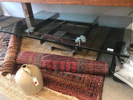 Stacked chrome and glass coffee table