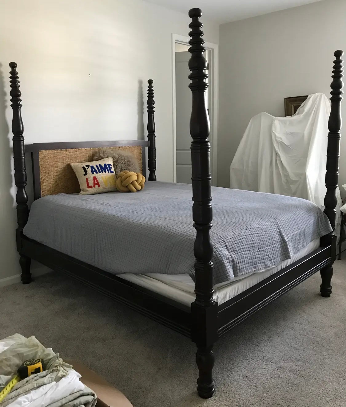 Vintage Four Poster Bed with Cane Headboard